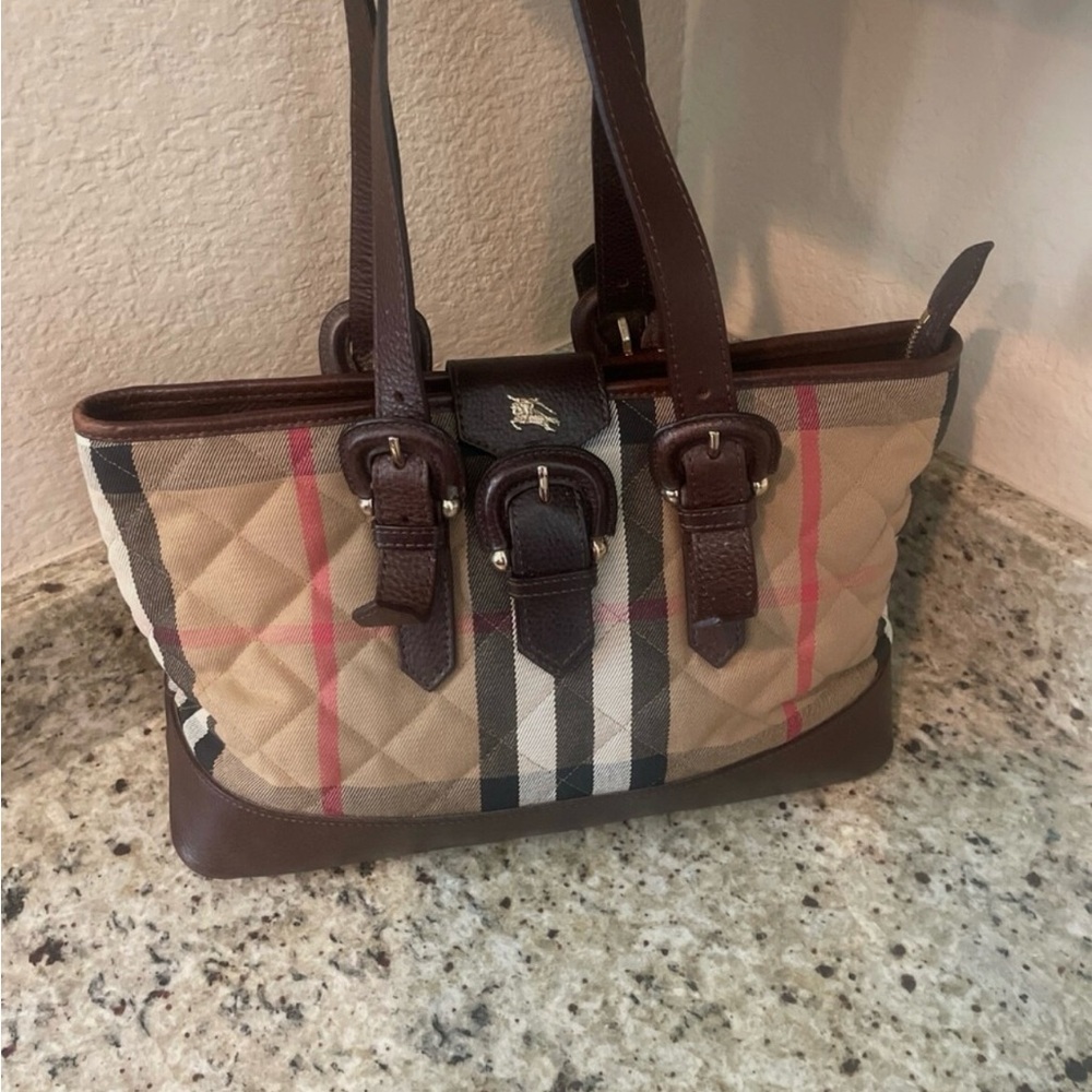 BURBERRY Nova Check Wool & Leather Handbag